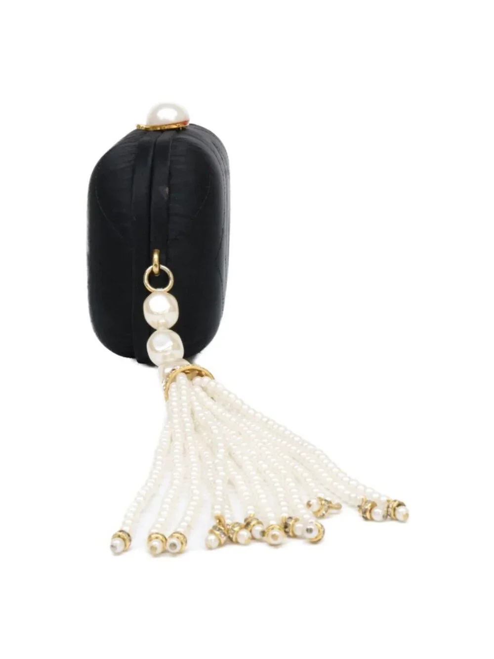 Chanel Vintage Pearl Satin Clutch With Crystal Tassel